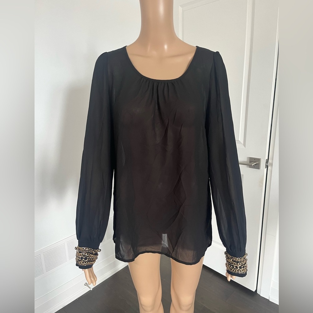 Double zero sheer top with gold accents size medium item 06-04